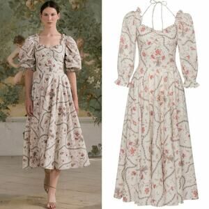 Lena Hoschek Angélique Ruffled Floral Cotton Midi Dress